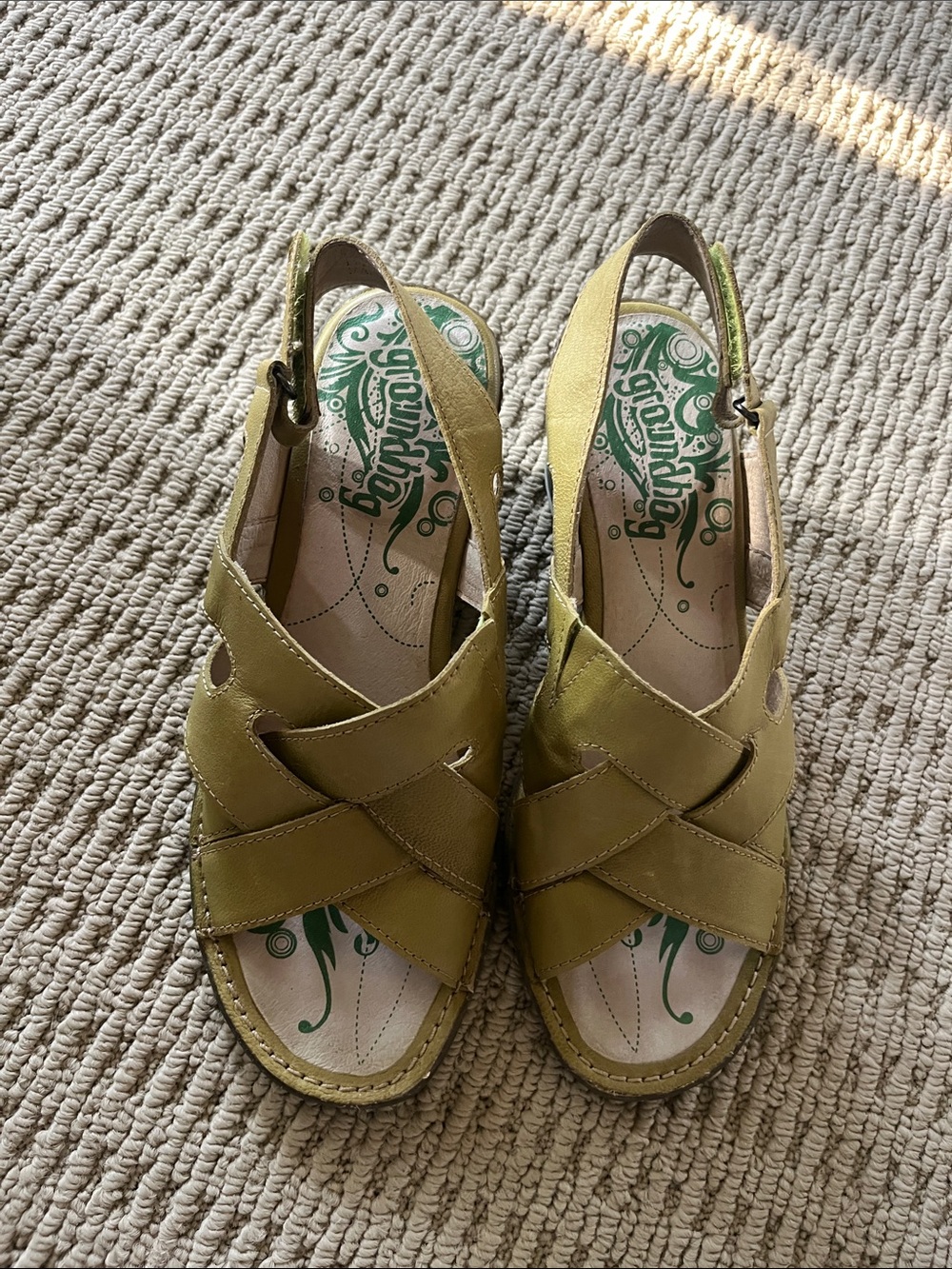 Olive Green Leather Crisscross Slingback Sandals